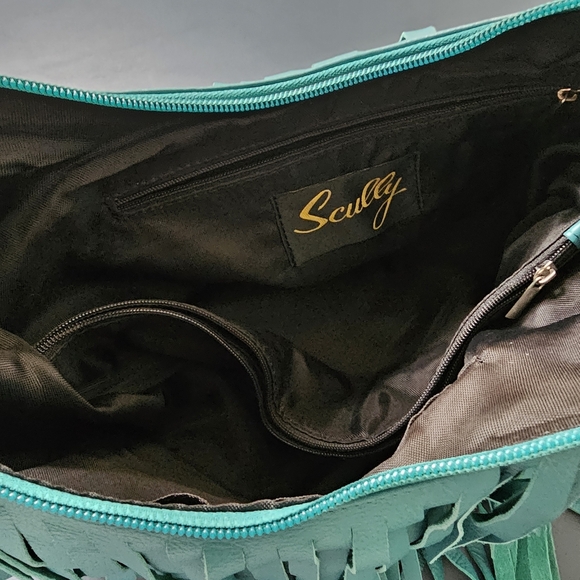 Scully Leather Fringe Teal Shoulder Bag - Picture 3 of 5